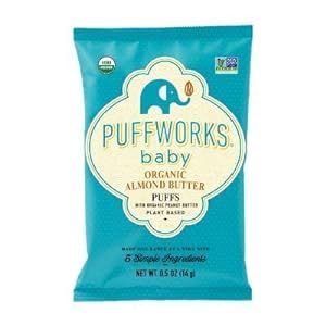 Puffworks Baby Organic Almond Butter Puffs, with Peanut Butter, Plant-Based Protein, USDA Organic, Gluten-Free, Vegan, Non-GMO, Kosher, 0.5 Ounce (Pack of 12)